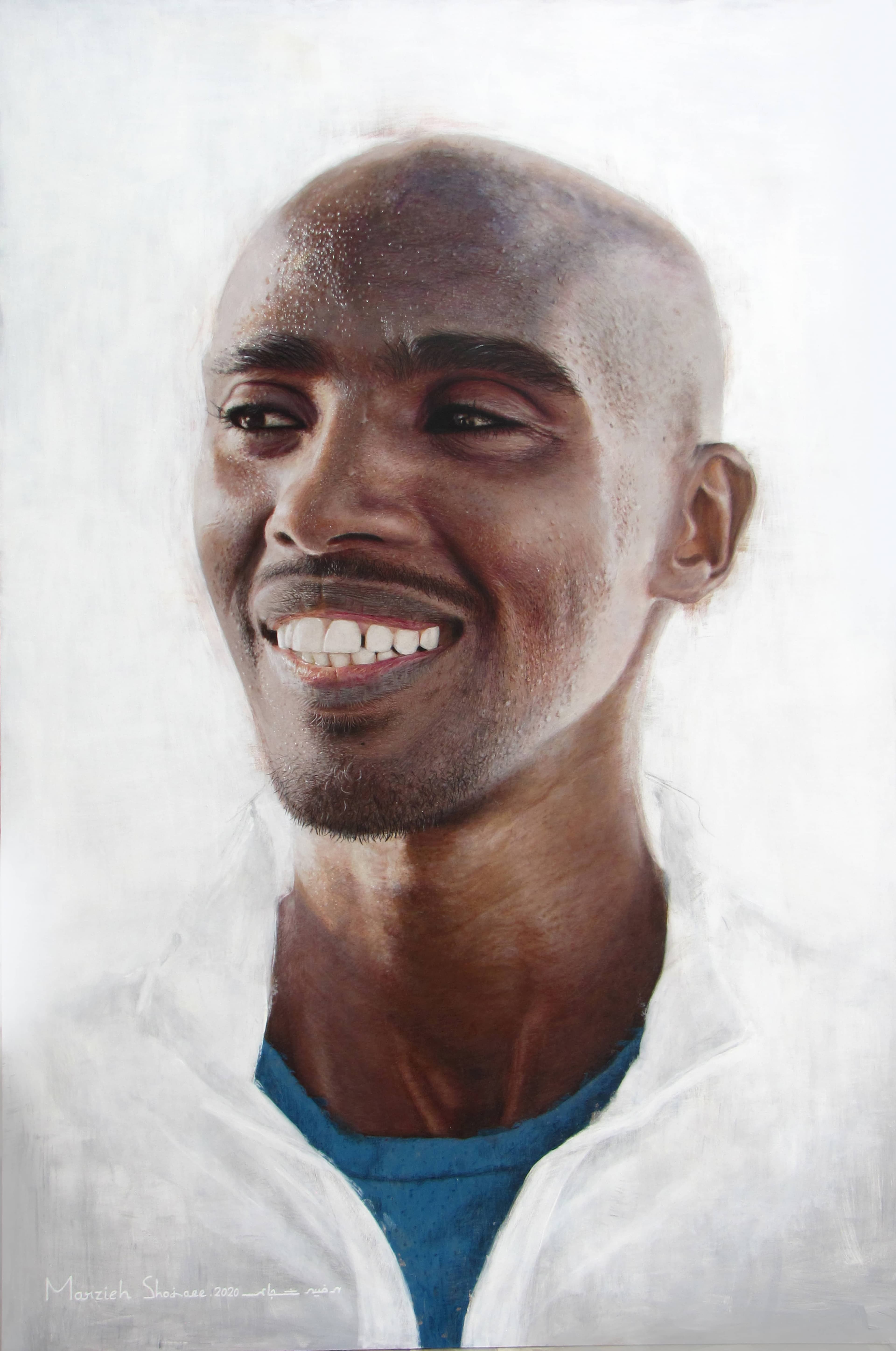 private commission, Sir Mo Farah, mixed material on board, 100x150cm by Mar.Z by Marzieh Shojaei