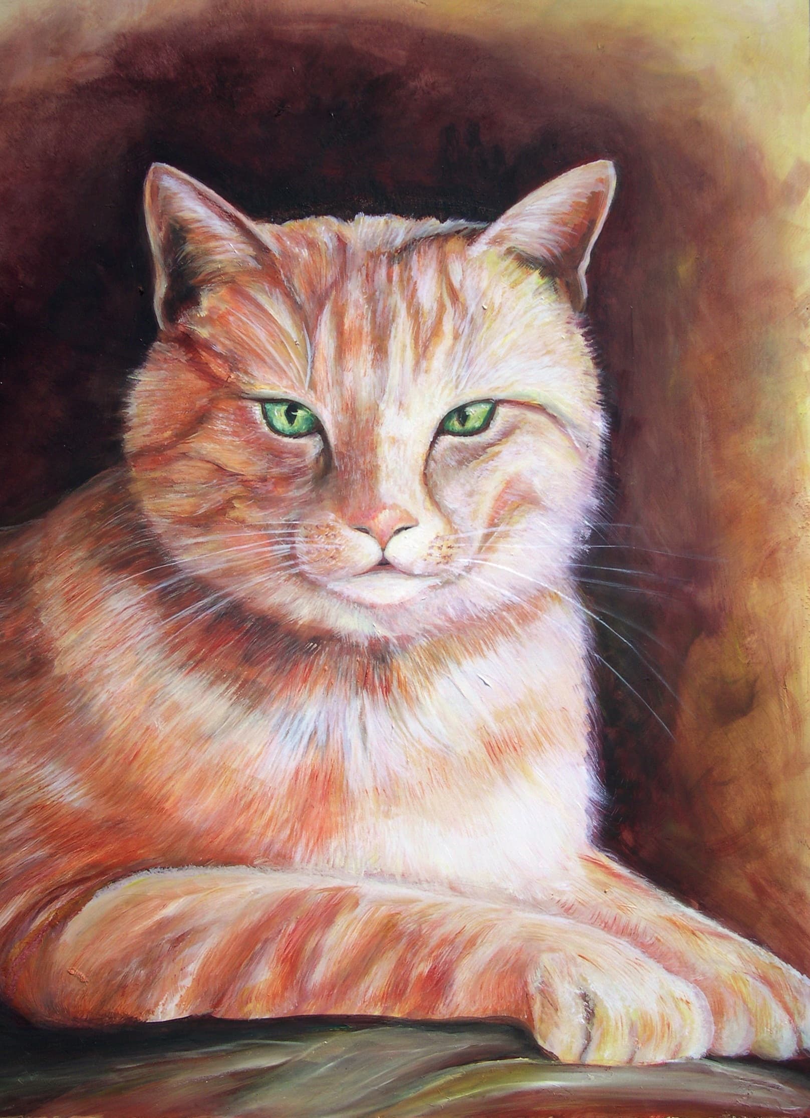 Orange Tabby Cat Painting | Mixed Media & Oil by Renee Dumont