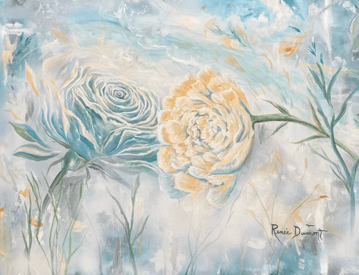 Contemporary Floral Landscape | Mixed Media & Oil Painting by Renee Dumont