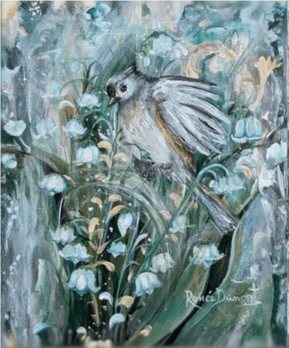 Contemporary Floral and Bird Painting by Renee Dumont